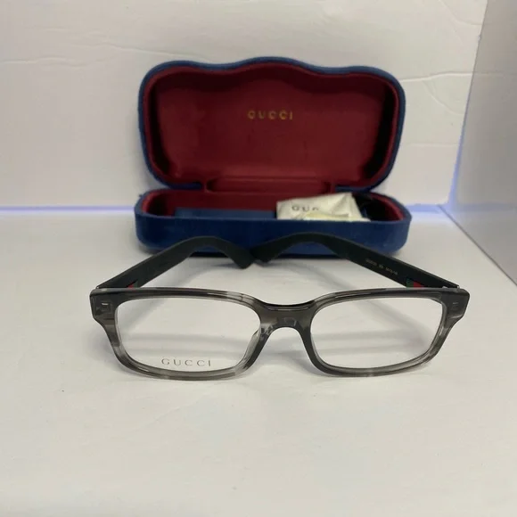 New-GUCCI EYEGLASSES FRAMES GG0012O 003 54-18-145 GREY / BLACK MADE IN ITALY